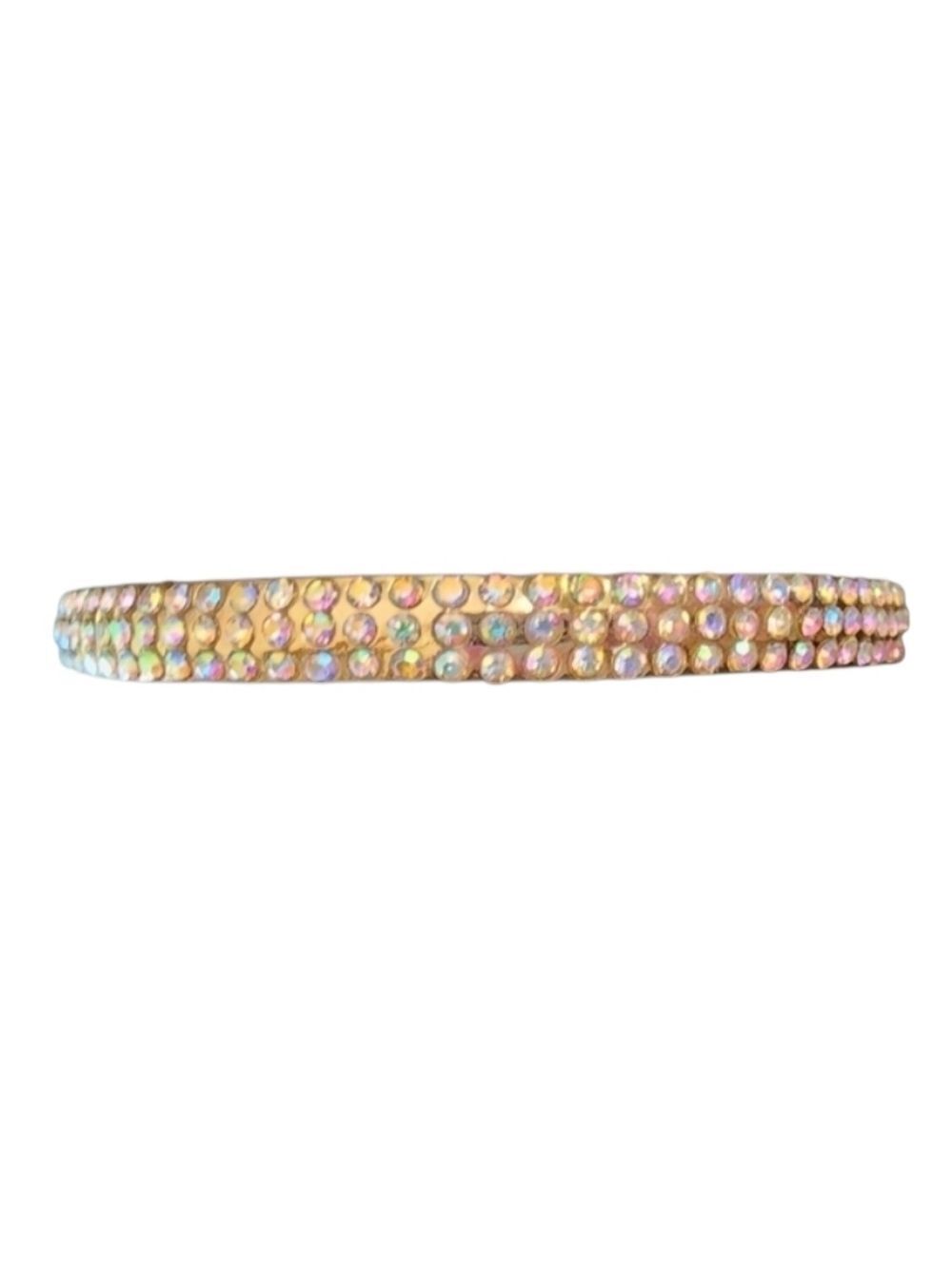 Goldtone Iridescent Crystal Hinged Bangle Bracelet